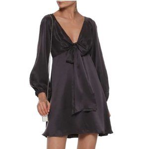ZIMMERMANN Bow-detailed washed-silk mini dress.  Classic black silk.